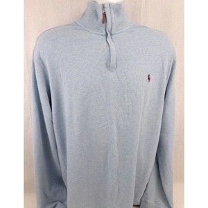 Polo Ralph Lauren 1/4 Zip Sweater 2XL Blue Elbow Patch Embroidered Pony Mock